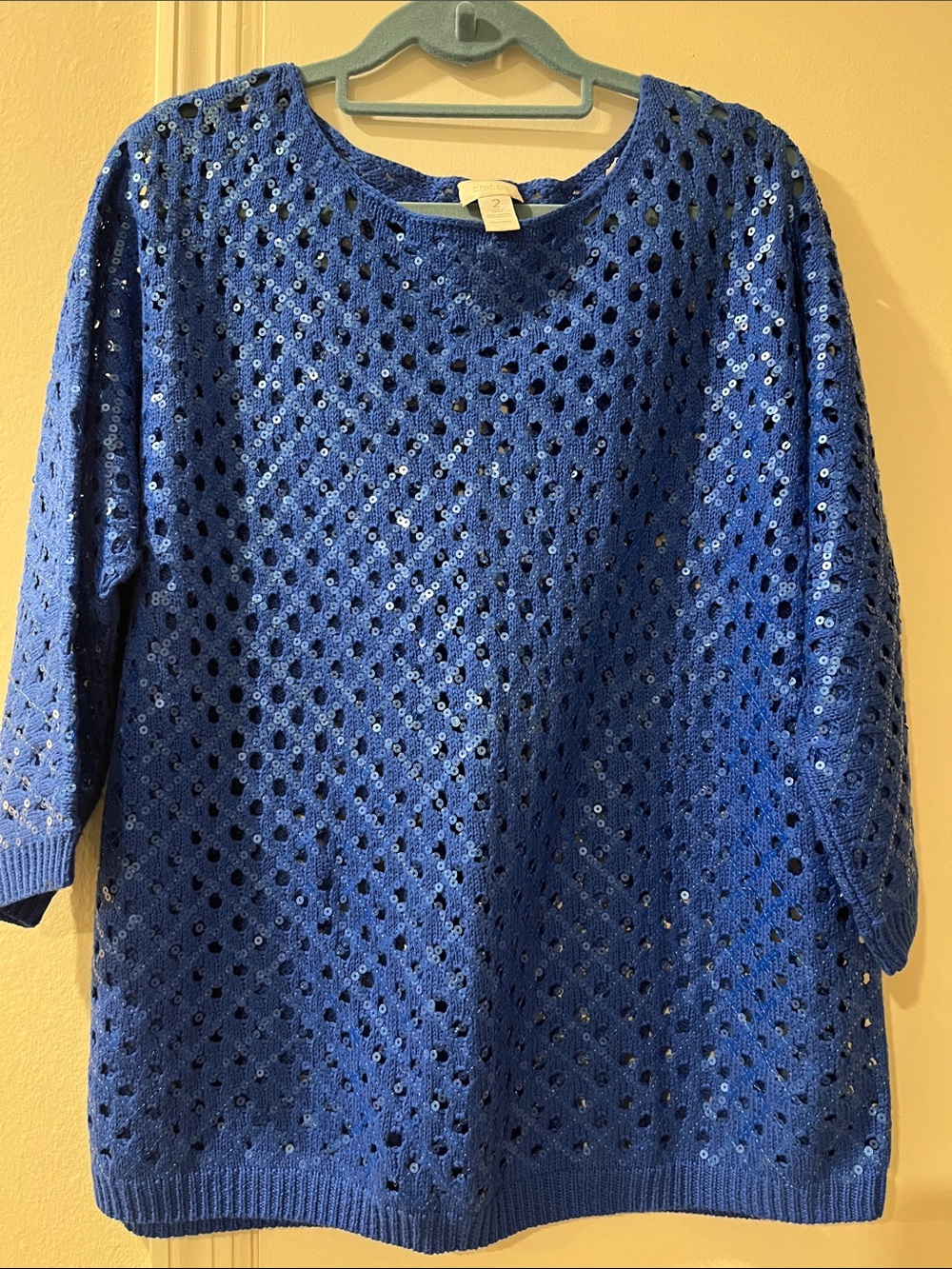 Chico's Cobalt Blue Sequin Eyelet Knit Top